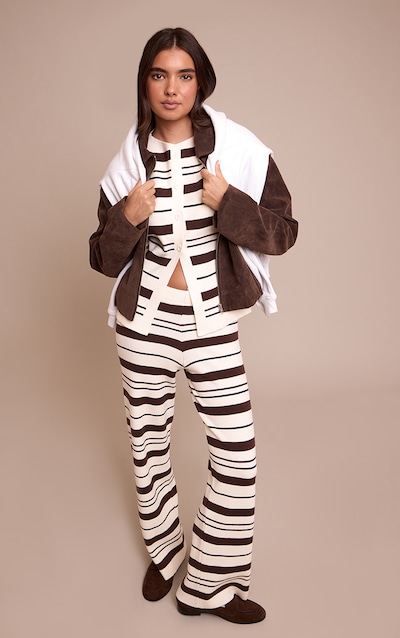 Pantalon en viscose compacte crème à rayures