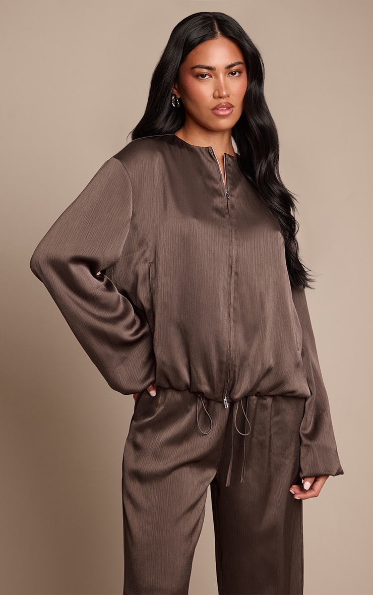 Veste satinée texturée gris charbon à col montant image 1