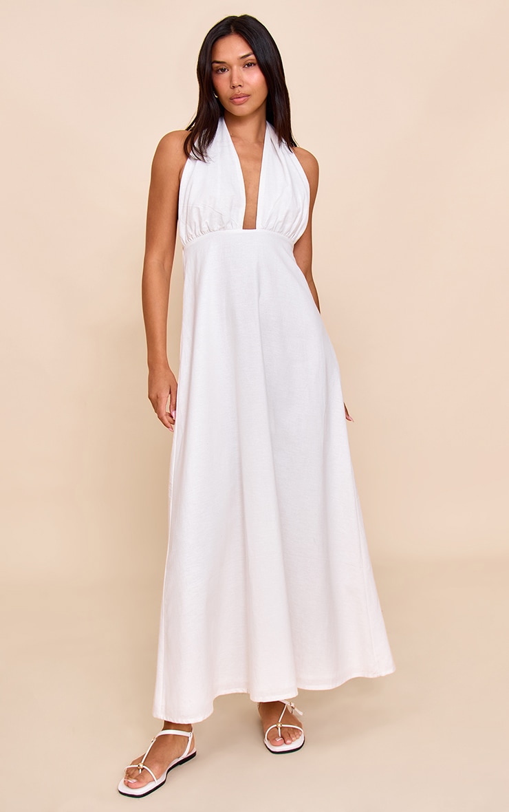 White Plunge Halterneck Maxi Dress image 1