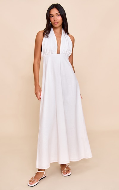 White Plunge Halterneck Maxi Dress