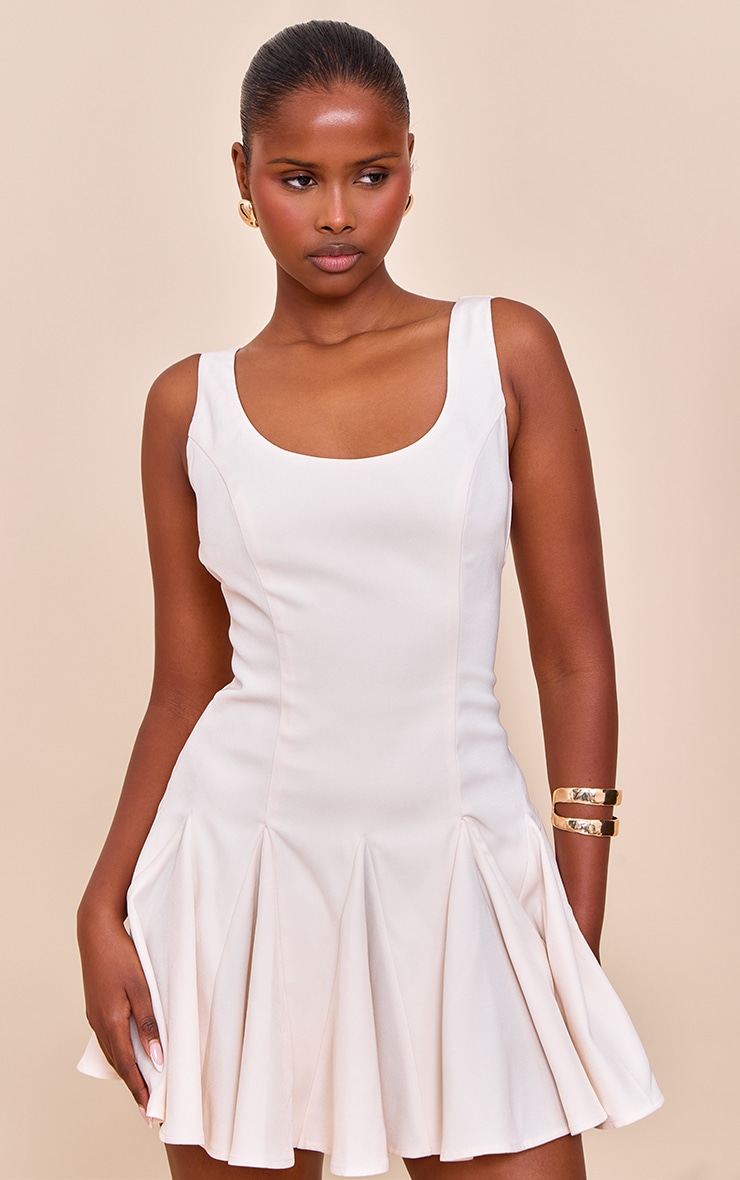 Cream Woven Godet Detail Shift Dress image 1