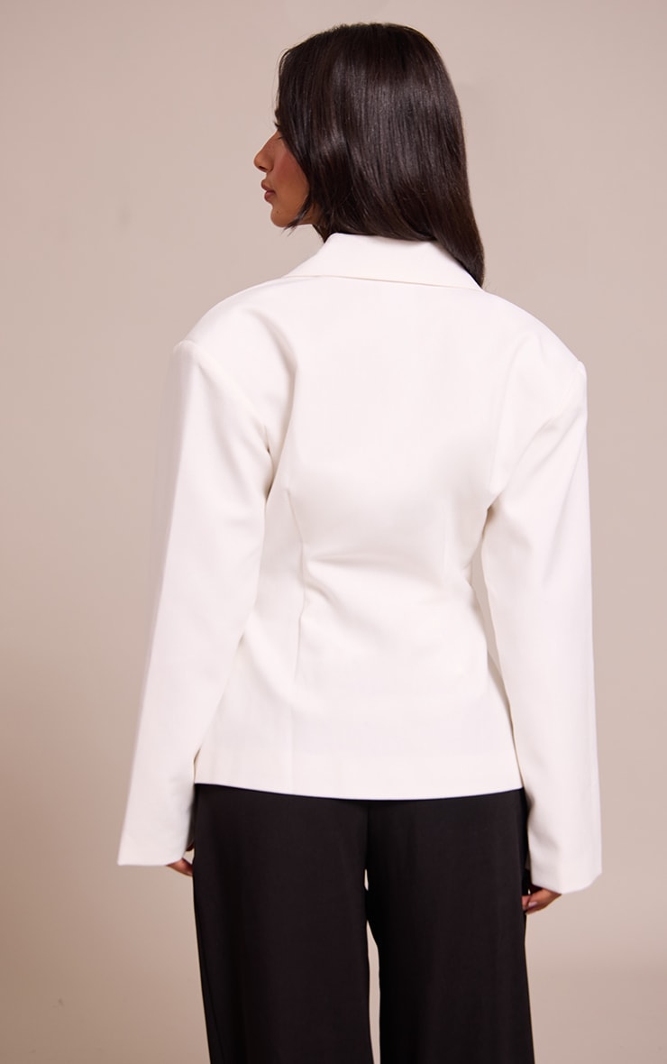 Petite White Linen Look Woven Cinched Waist Blazer image 2