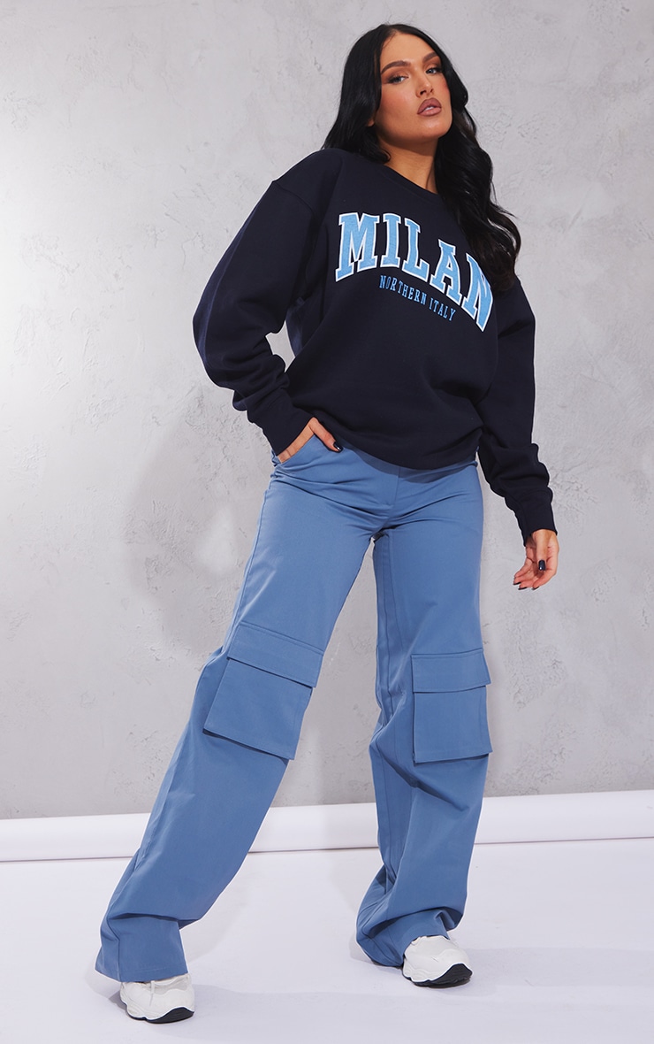 Sweat bleu marine délavé à imprimé Milan image 3