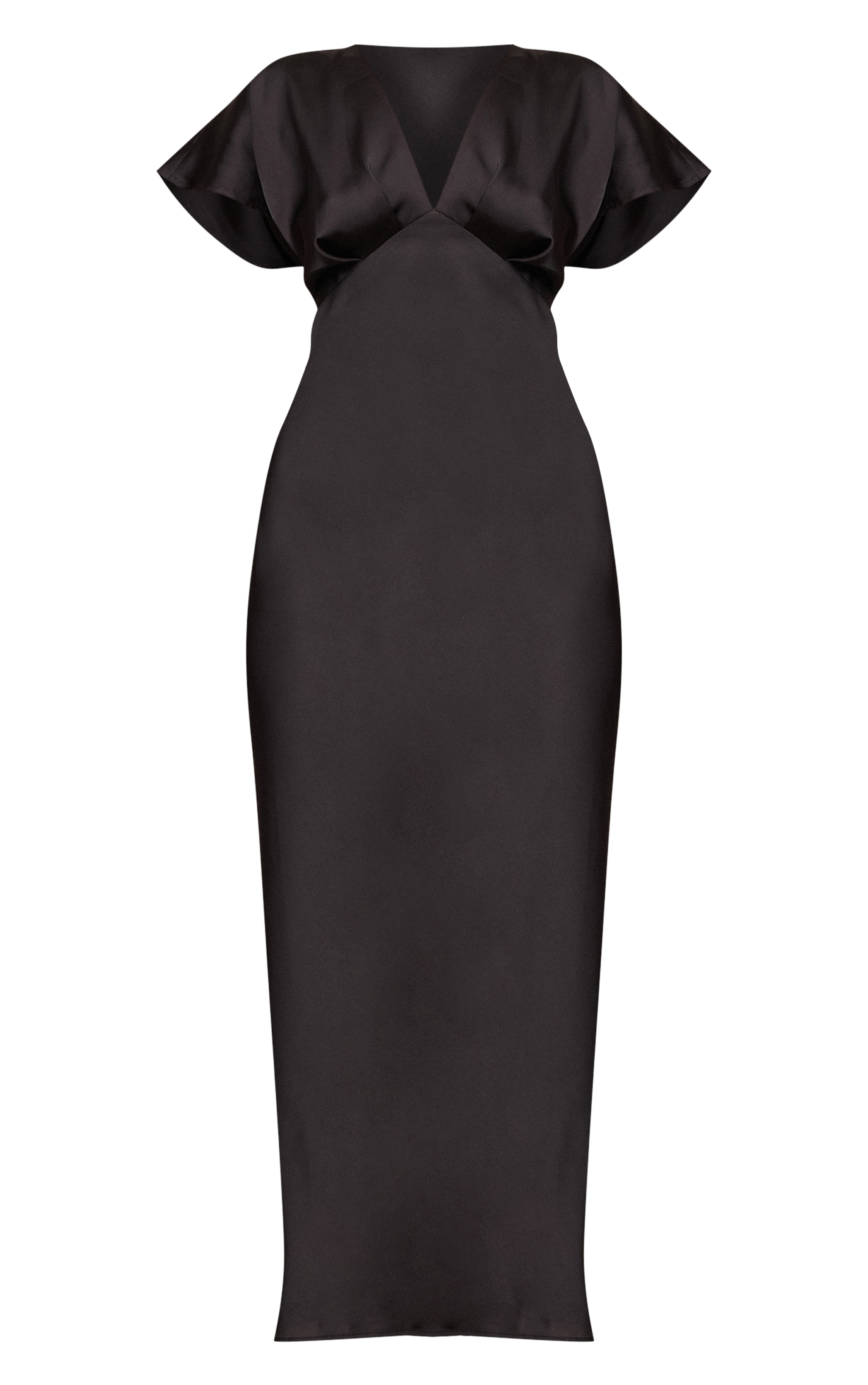 Robe mi-longue satinée noire à manches courtes image 5