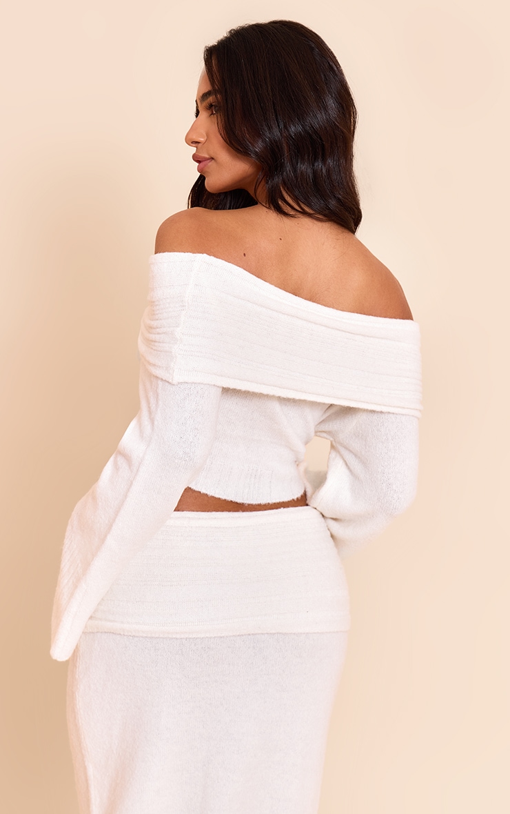 Petite Cream Rib Soft Knit Bardot Top image 2