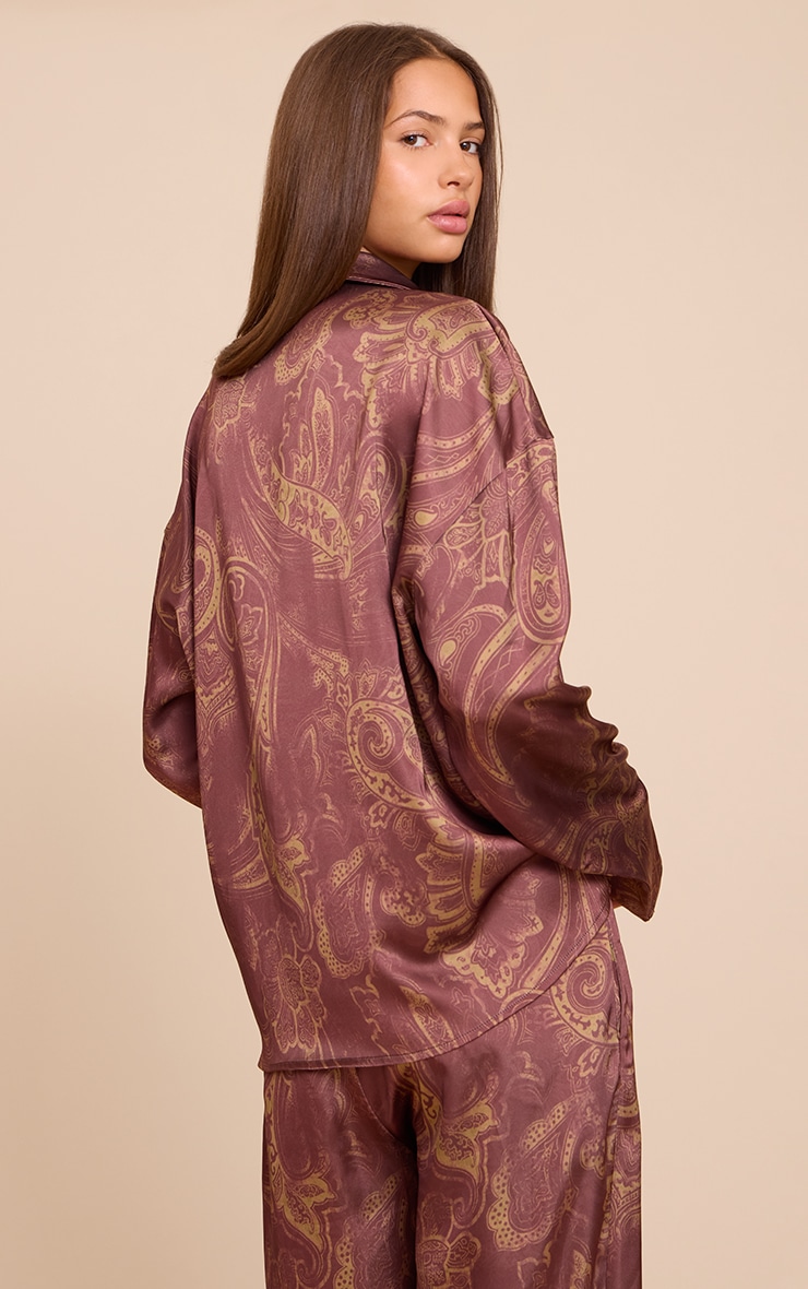 Brown Paisley Printed Satin Shirt image 2