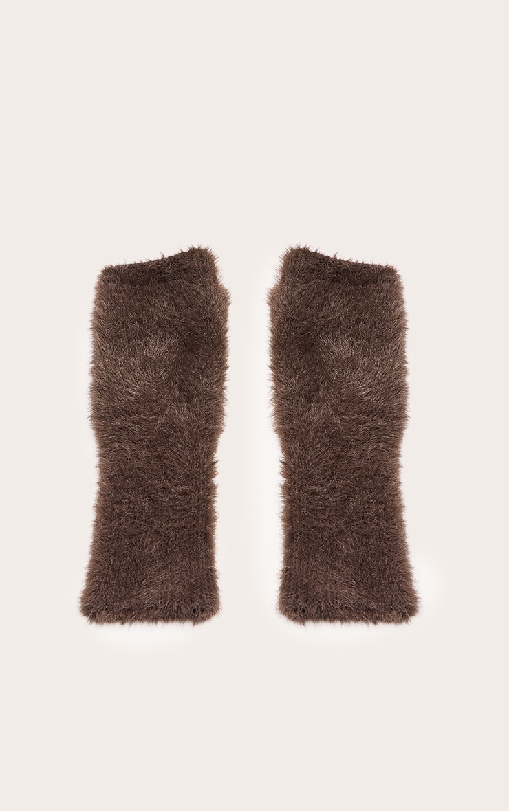 Chocolate Eyelash Knit Fingerless Gloves image 2