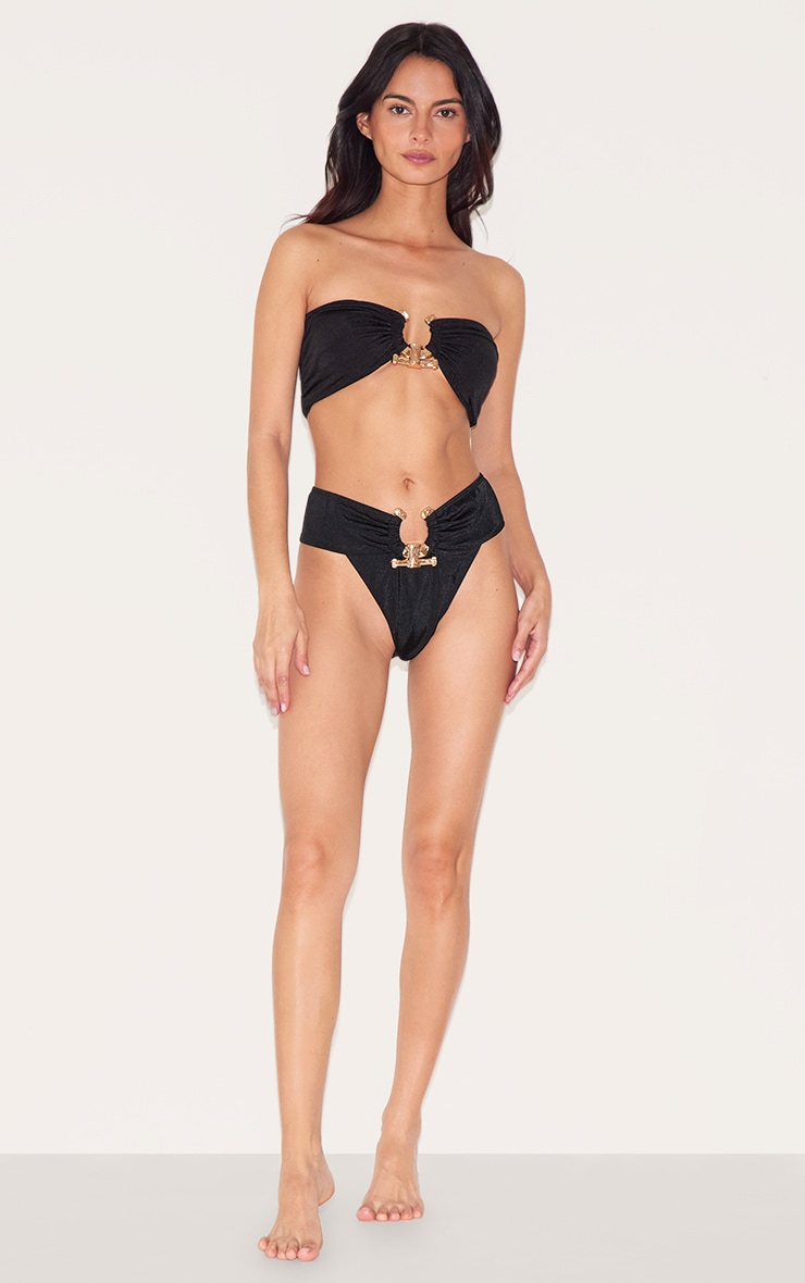 Black Hammered Trim Bandeau Bikini Top image 3