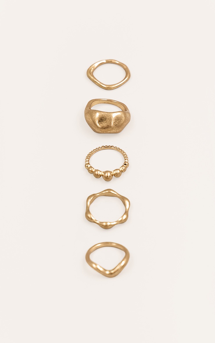 Gold Molten Bobble 5 Pack Ring Set | Accessories | PrettyLittleThing USA