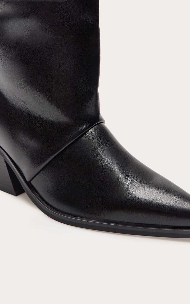 Bottes hautes en PU noir à talon cubain carré image 5