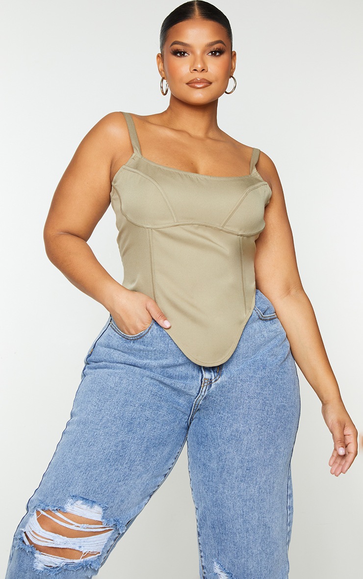 Plus Khaki Curve Hem Corset Top