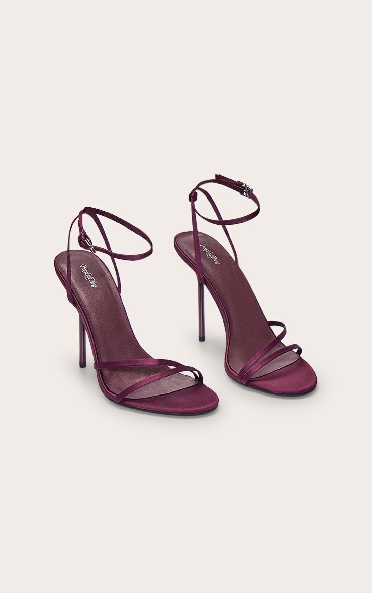 Plum Satin Round Toe Asymmetric High Stiletto Heeled Sandals image 3