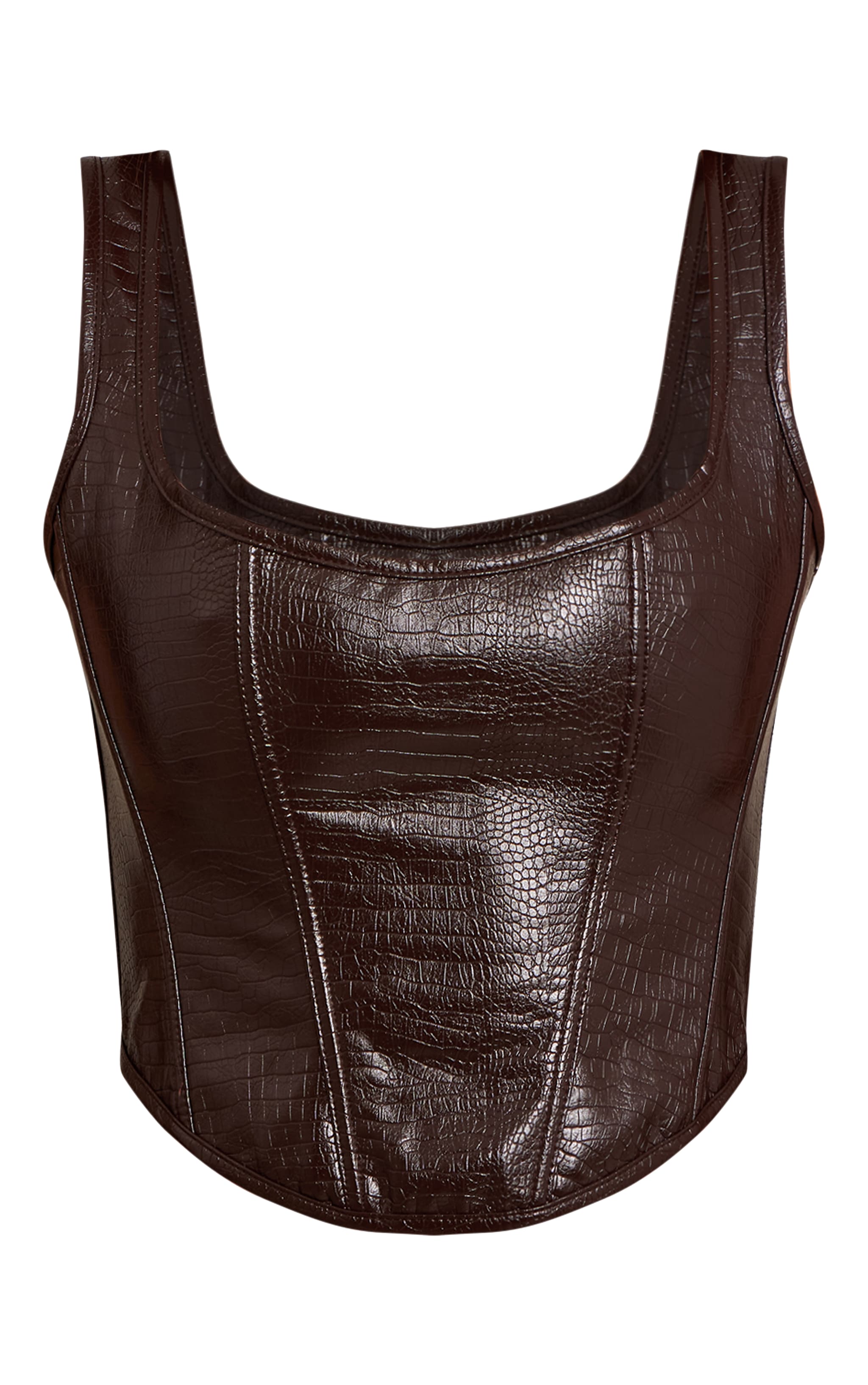 Corset en PU tissé chocolat foncé à col rond image 5