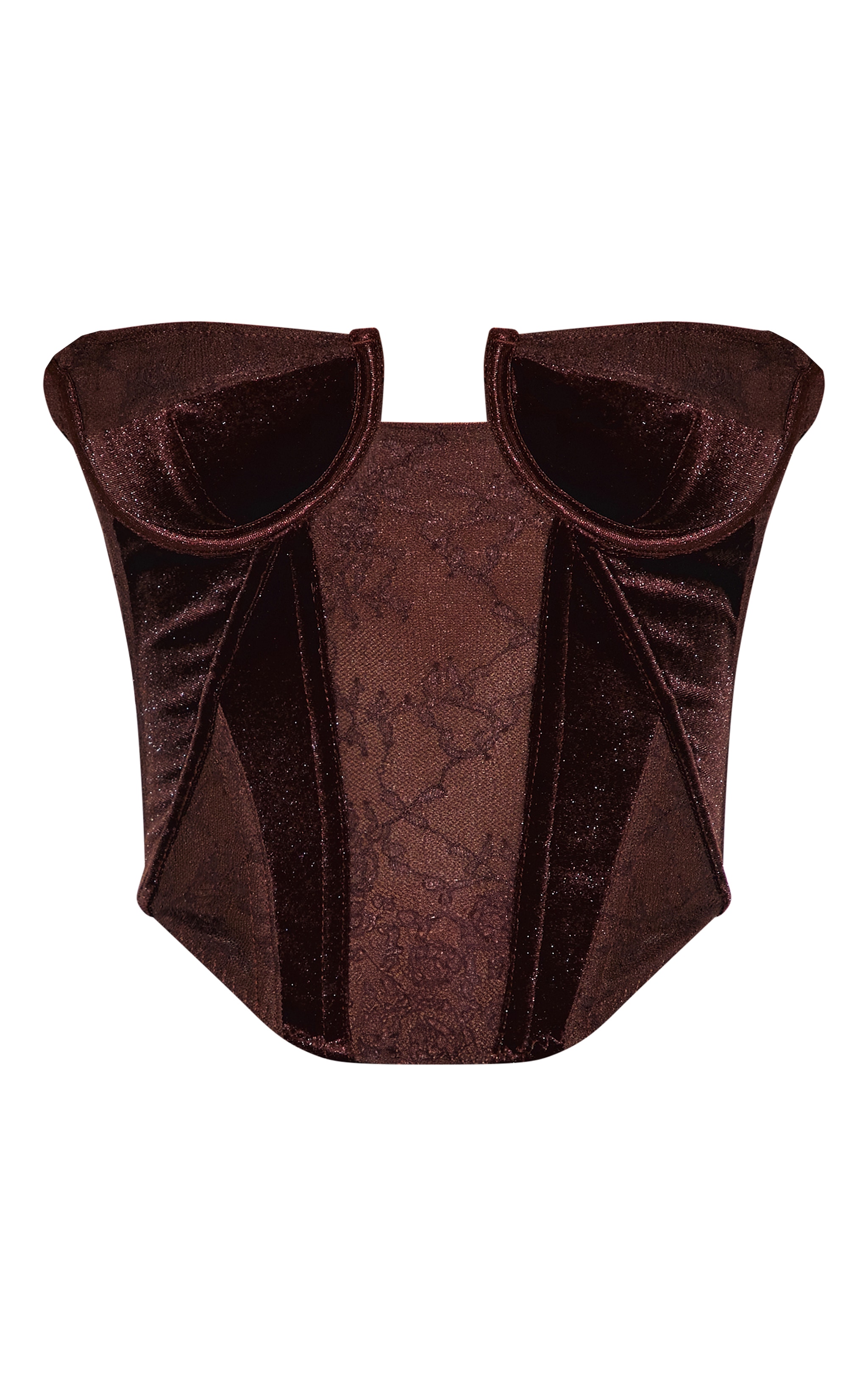 Petite Chocolate Bandeau Velvet Corset With Lace Details image 5