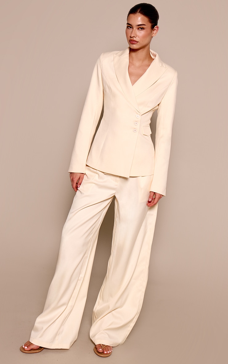 Almond Woven Tailored Wide Leg Pants