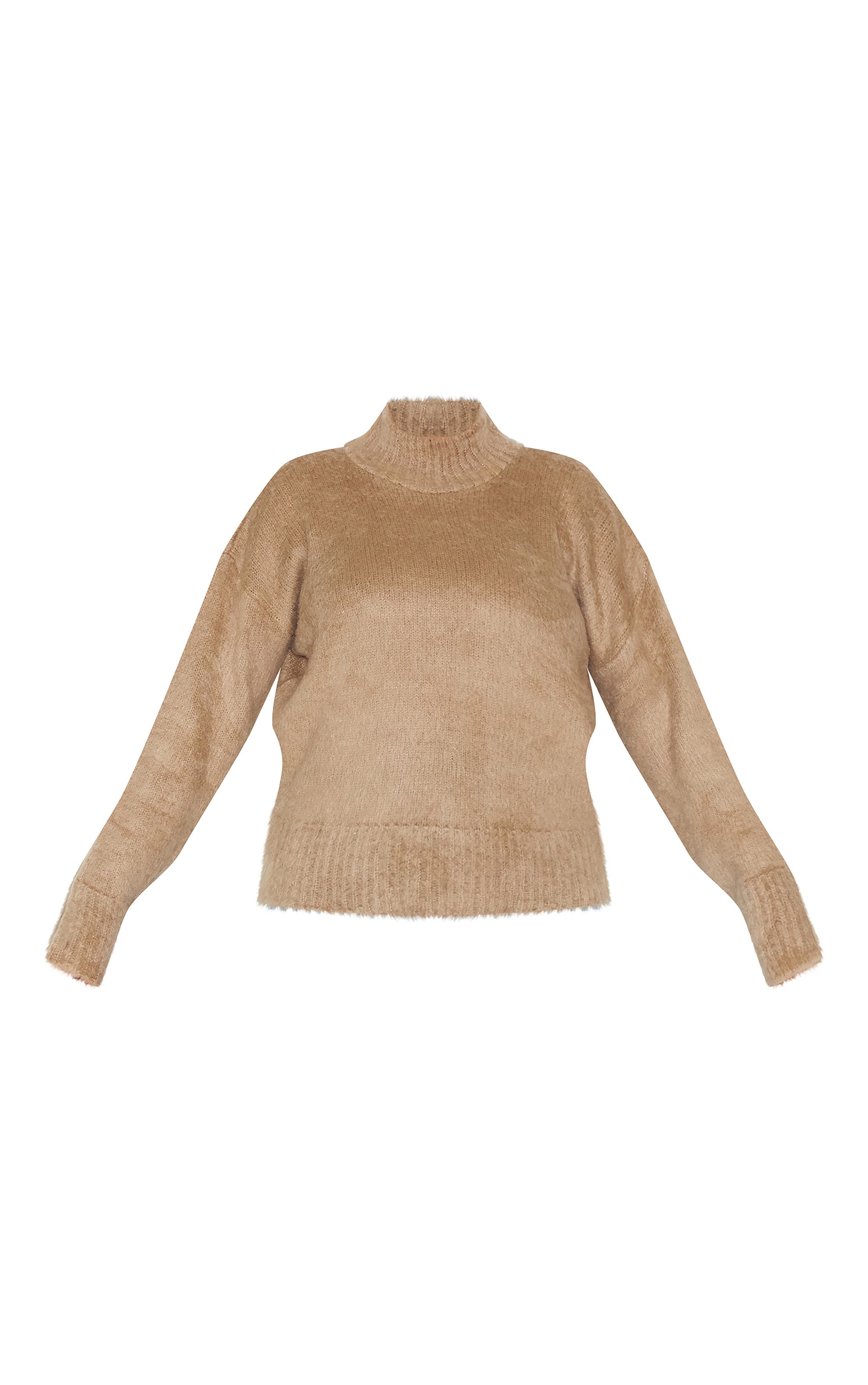 Plus Pull en maille tricot duveteuse gris pierre à col montant image 5