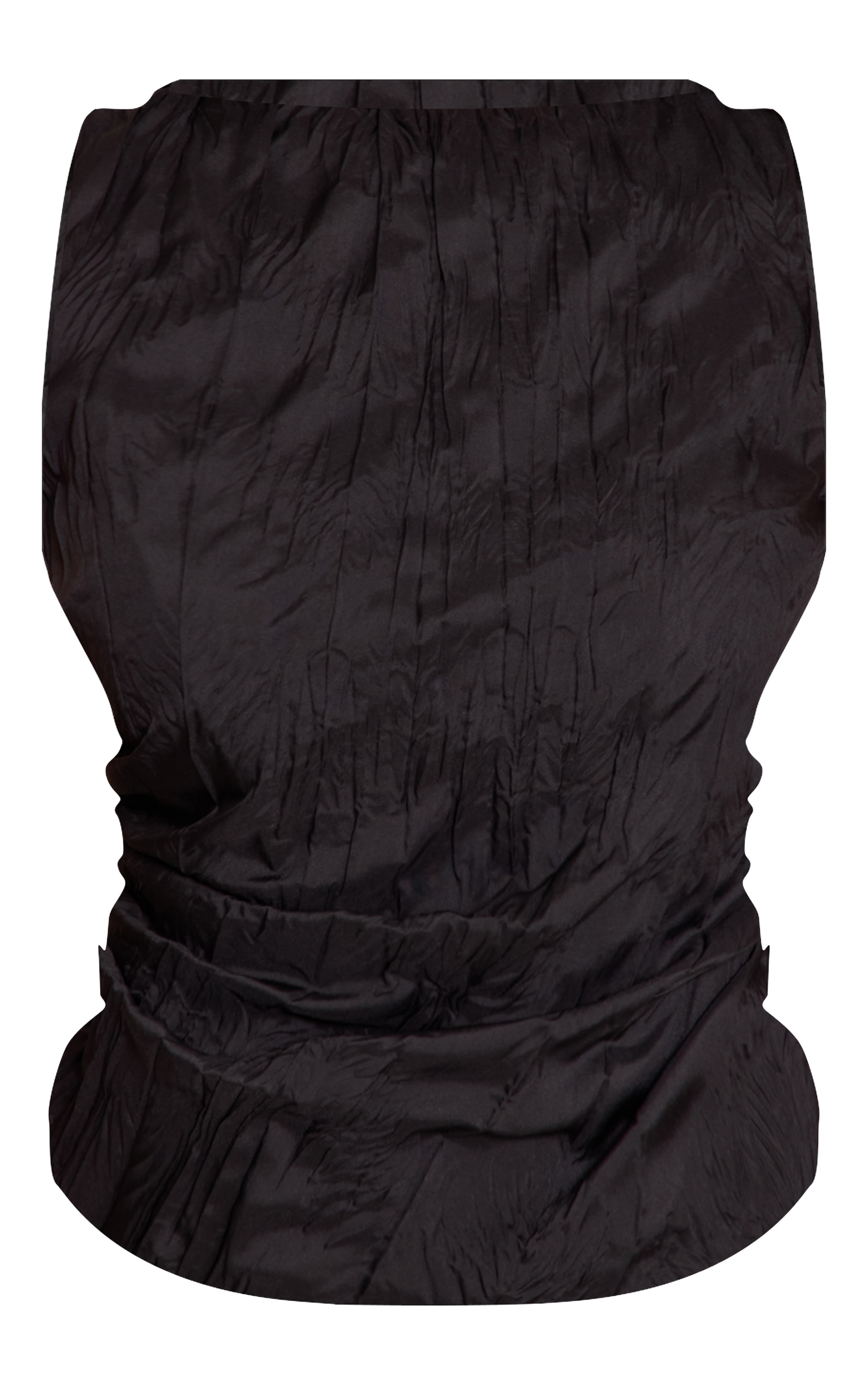 Black Crinkled Woven Ruched Detail Top image 5