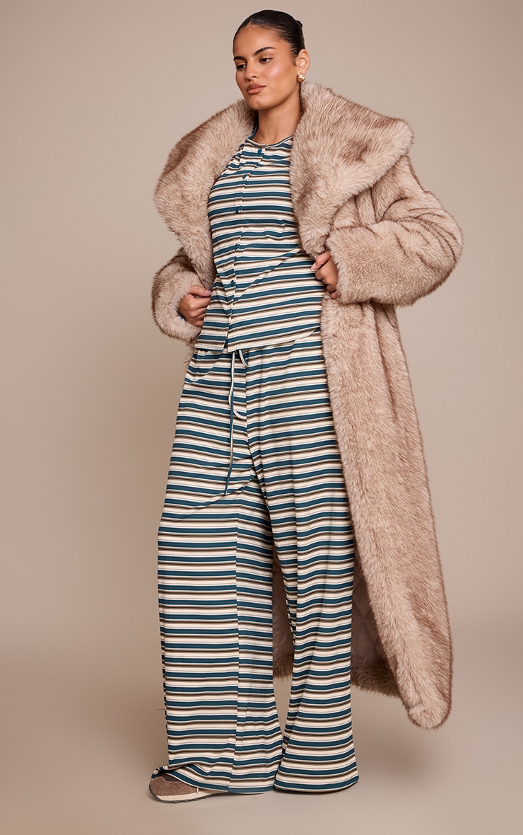 Plus Green Stripe Soft Rib Elasticated Waist Pant image 2