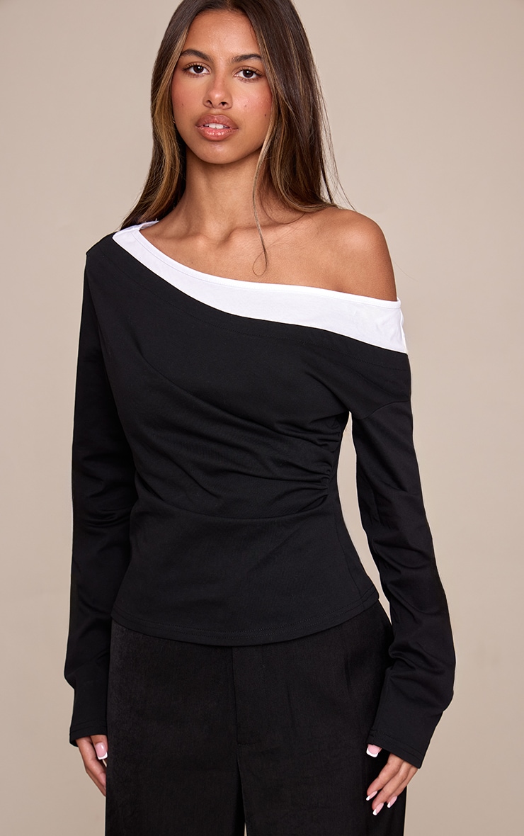Petite Black Double Layer Asymmetric Detail Top image 1