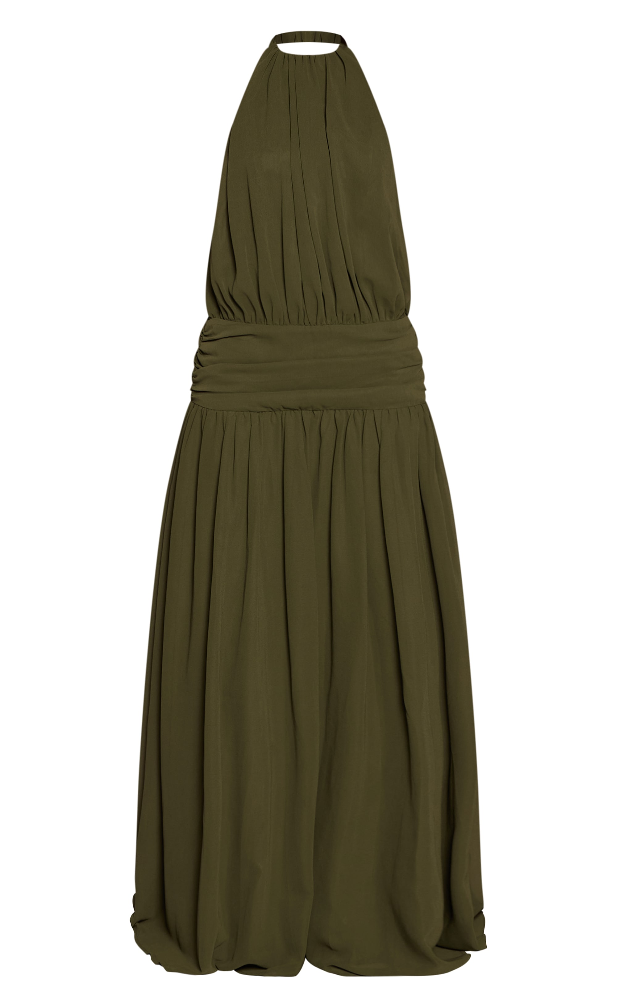 Petite Olive Wrap Waist Ruched Chiffon Flowy Maxi Dress  image 5