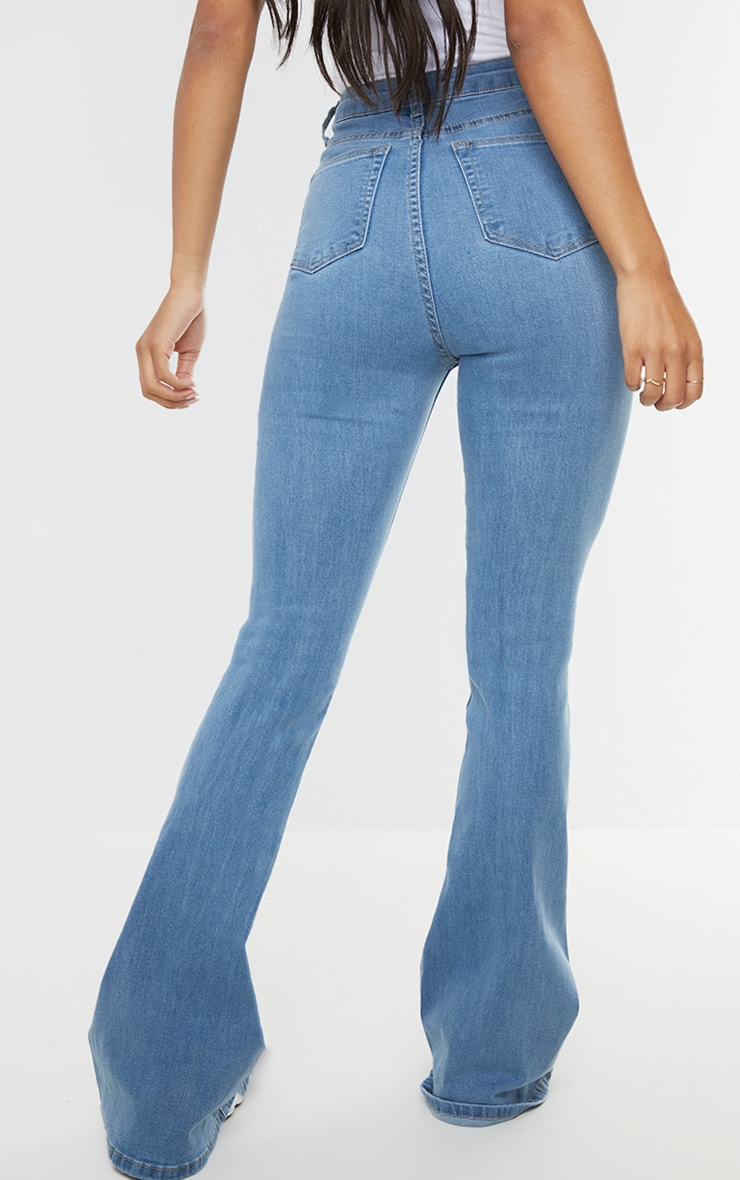 Blue 5 Pocket Stretch Flared Jeans Denim PrettyLittleThing