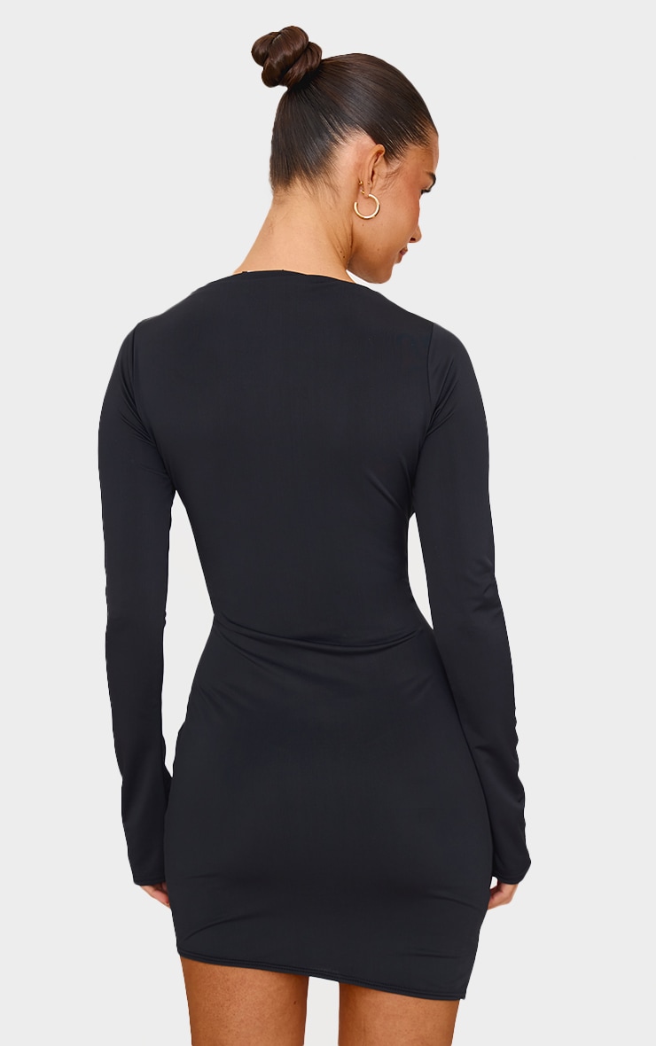 Black Matte Sculpt Boat Neck Long Sleeve Mini Dress image 2