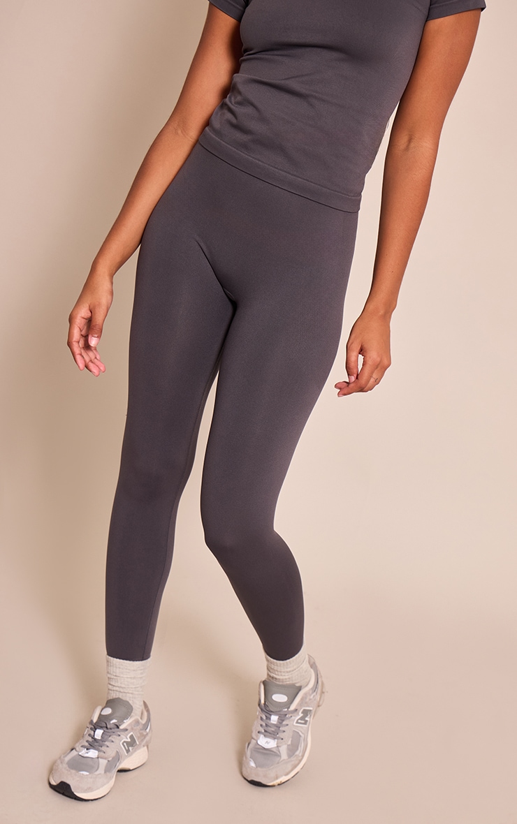 Charcoal Seamless Logo High Waist Scrunch Bum Leggings image 2