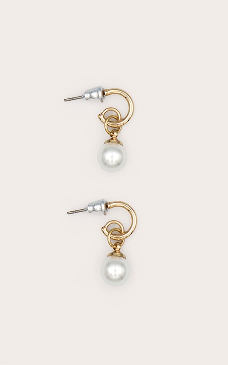 Dainty Mini Pearl Hoop Earrings image 2