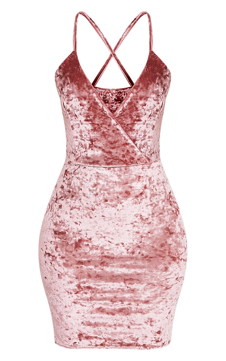 Jo Pink Strappy Crushed Velvet Bodycon Dress Dresses