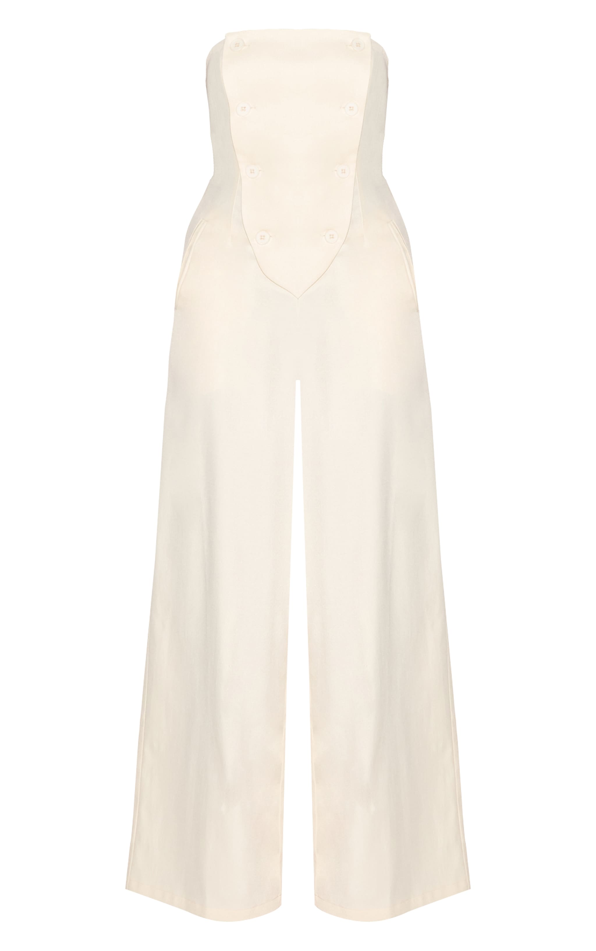 Combinaison de tailleur bustier large tissée crème à boutons image 5