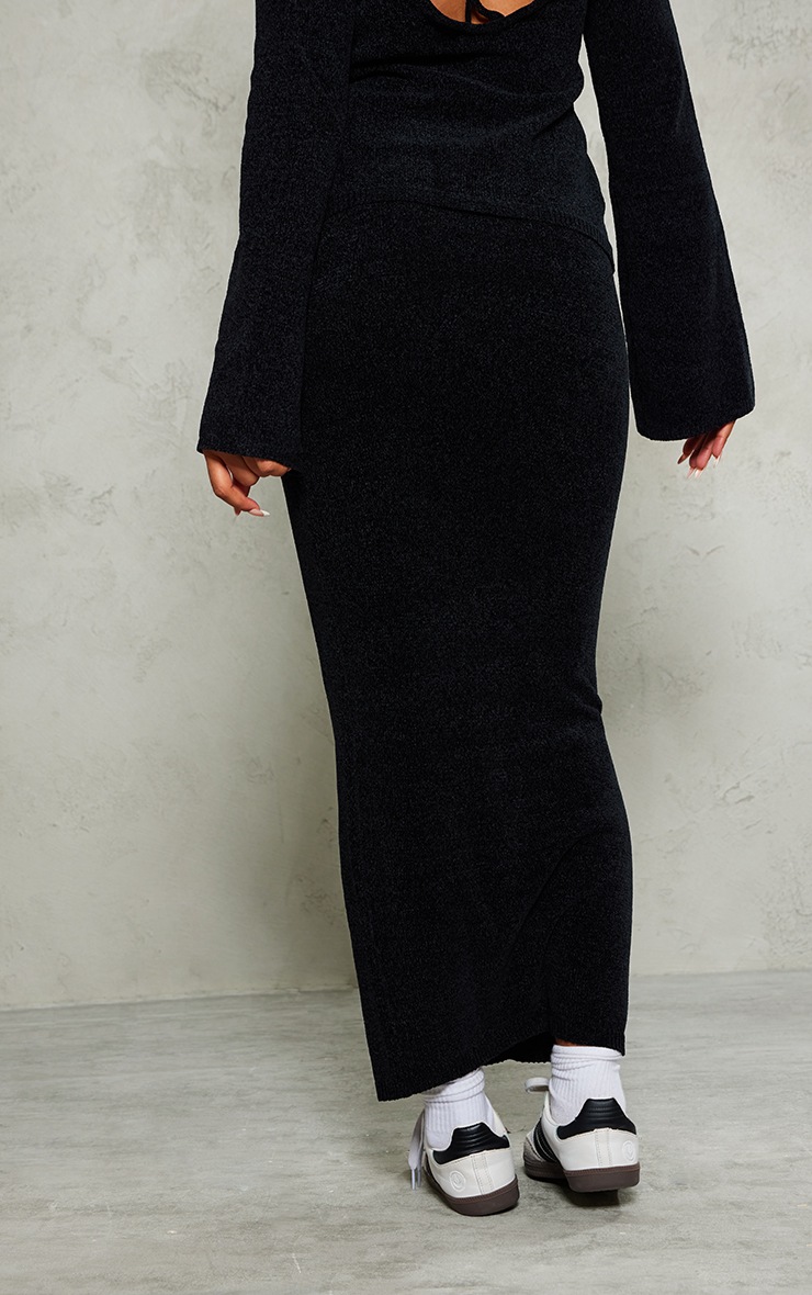 Black Soft Textured Knit Maxi Skirt Knitwear PLT