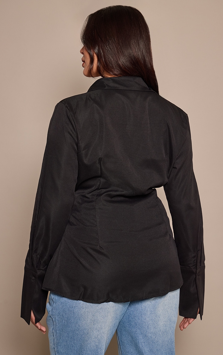 Plus Black Asymmetric White Cinched Shirt image 2