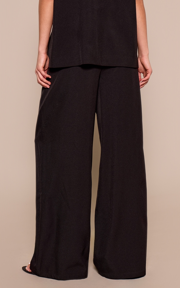  Black Woven Pleated Mid Rise Wide Leg Pant image 3