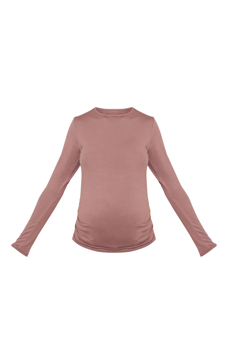 Maternity Taupe Long Sleeve Basic Crew Neck Fitted T Shirt image 3