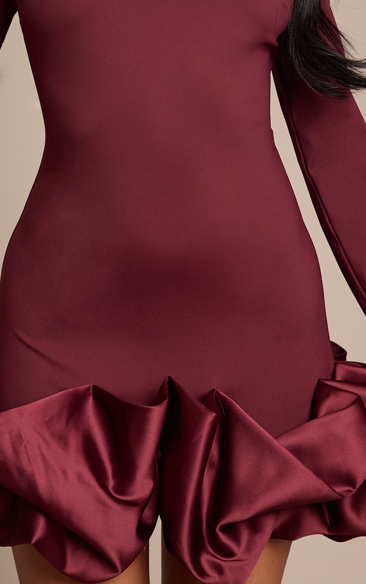 Plum Satin Puffball Bodycon Dress image 4