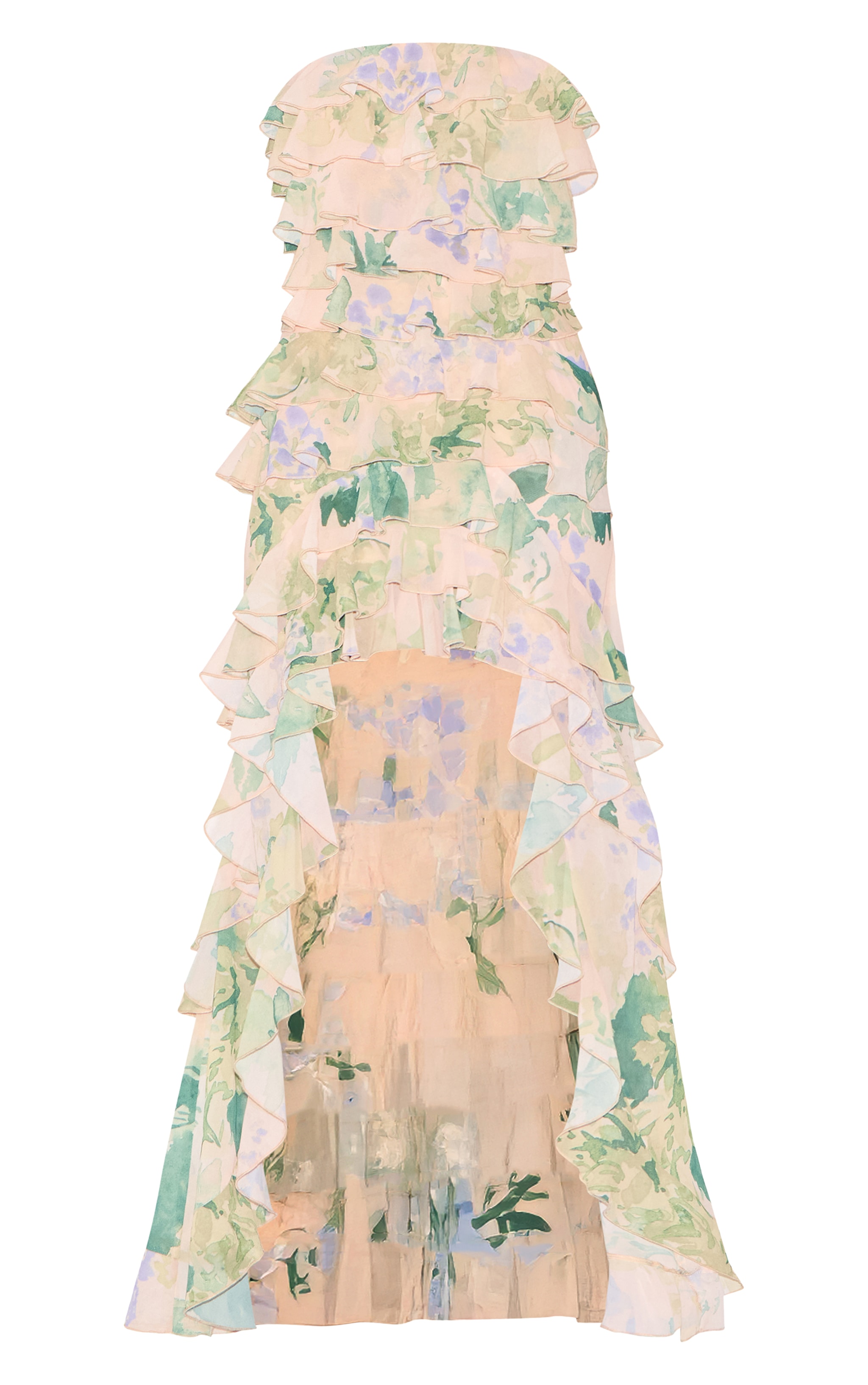 Robe bustier longue imprimé jaune à volants image 5