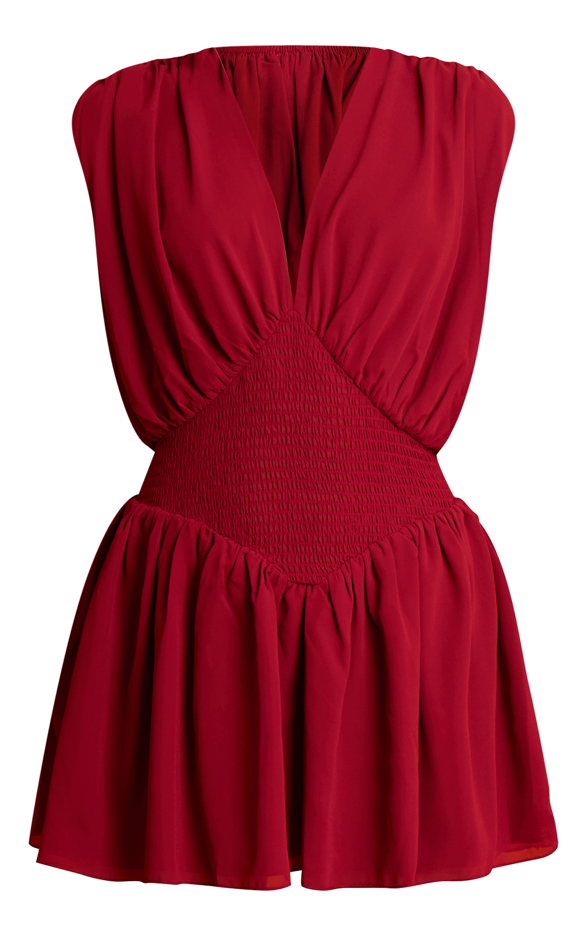Deep Red Chiffon Shirred Mini Dress image 5