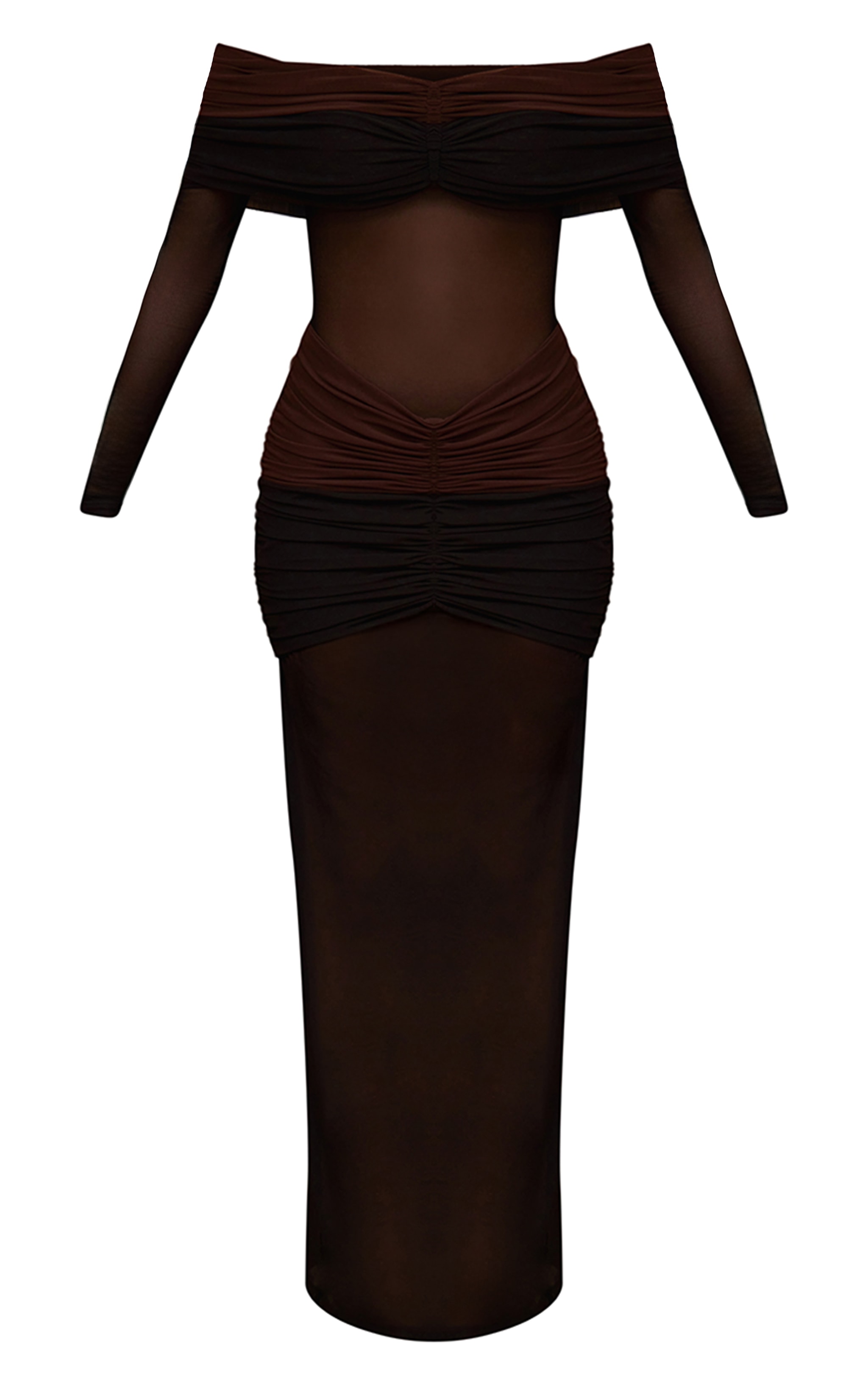 Black Mesh Contrast Panel Bardot Maxi Dress image 6