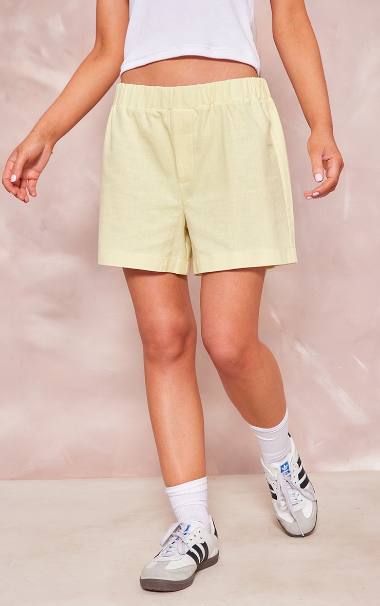 Lemon Structured Linen Look Elasticated Waist Shorts image 2