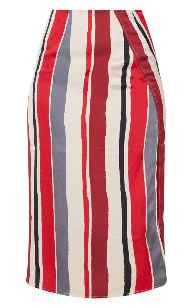 Red Satin Stripe Midi Skirt Skirts PrettyLittleThing USA