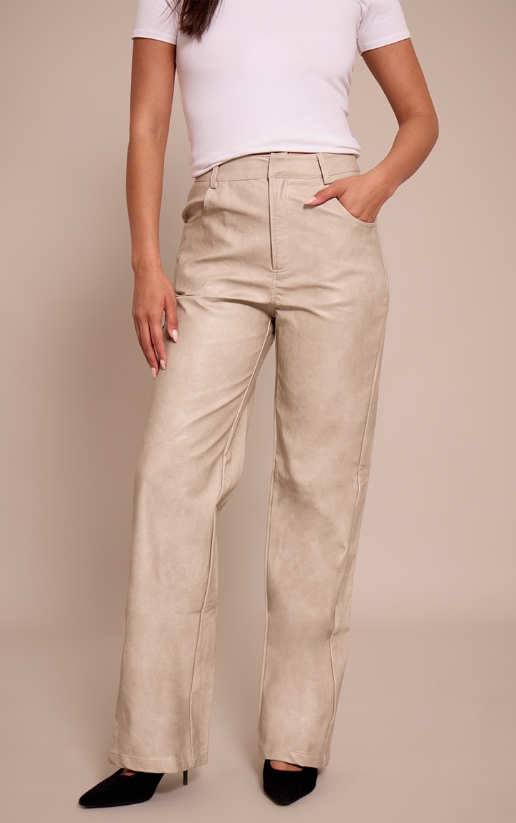 Stone Washed Faux Leather Straight Leg Pants image 2