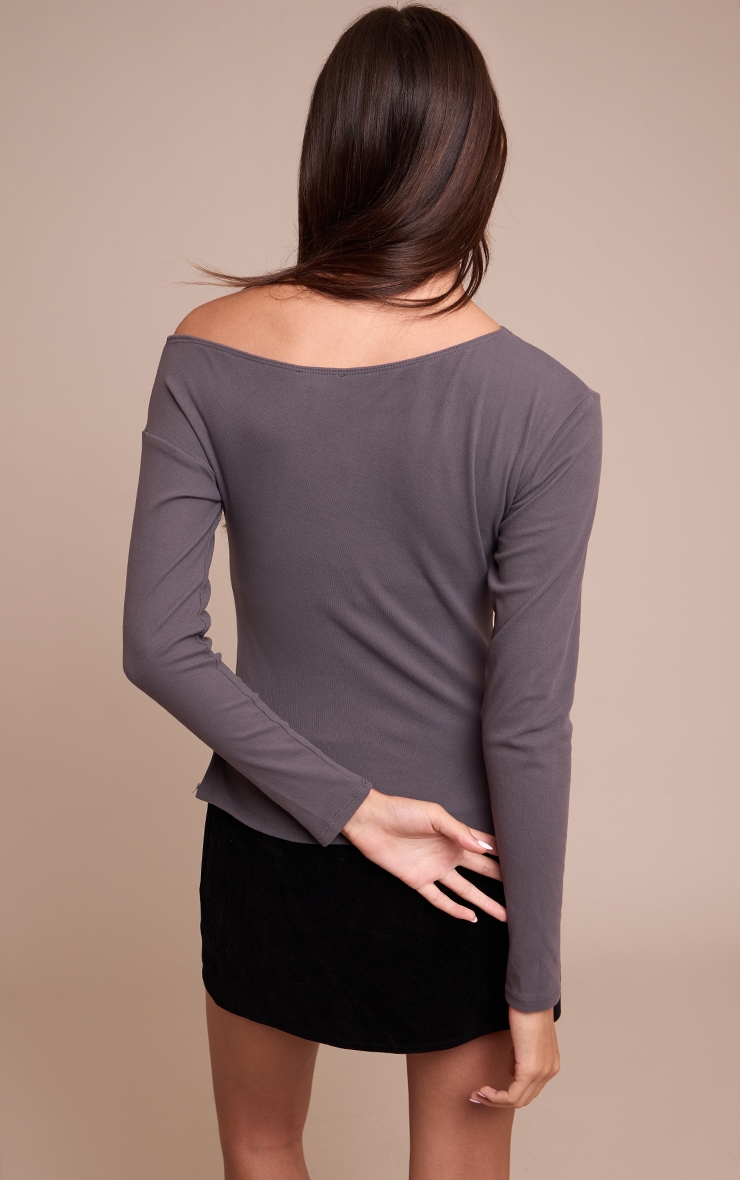 Charcoal Ultra Soft Asymmetric Long Sleeve Top   image 2