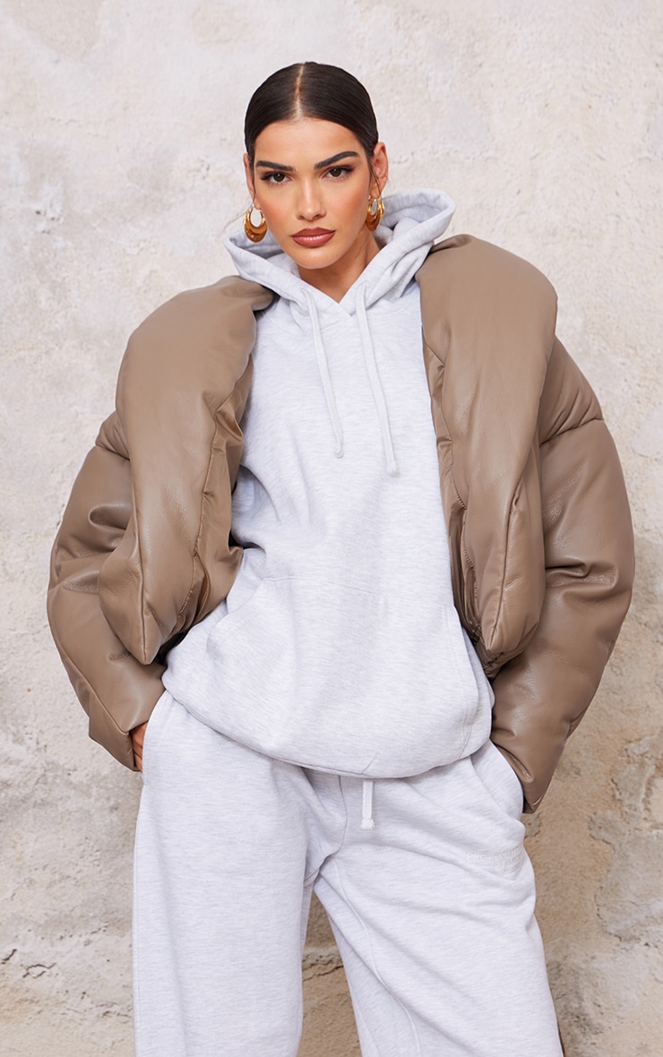 Mushroom Exaggerated Collar PU Cropped Puffer Coat image 3
