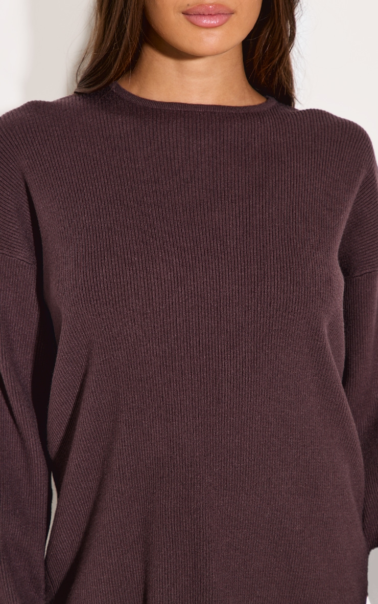 Chocolate Light Rib Knit Oversized Top image 4