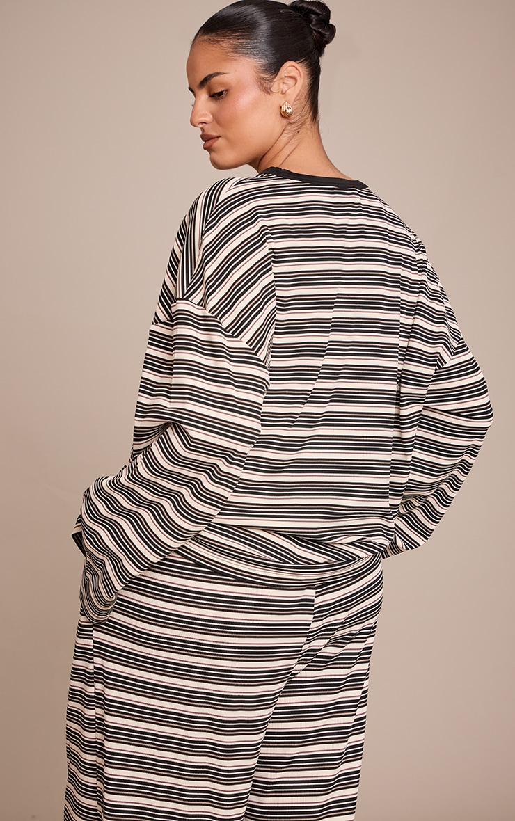 Plus Multi Soft Rib Striped Detail  Oversized Long Sleeve Top  image 2