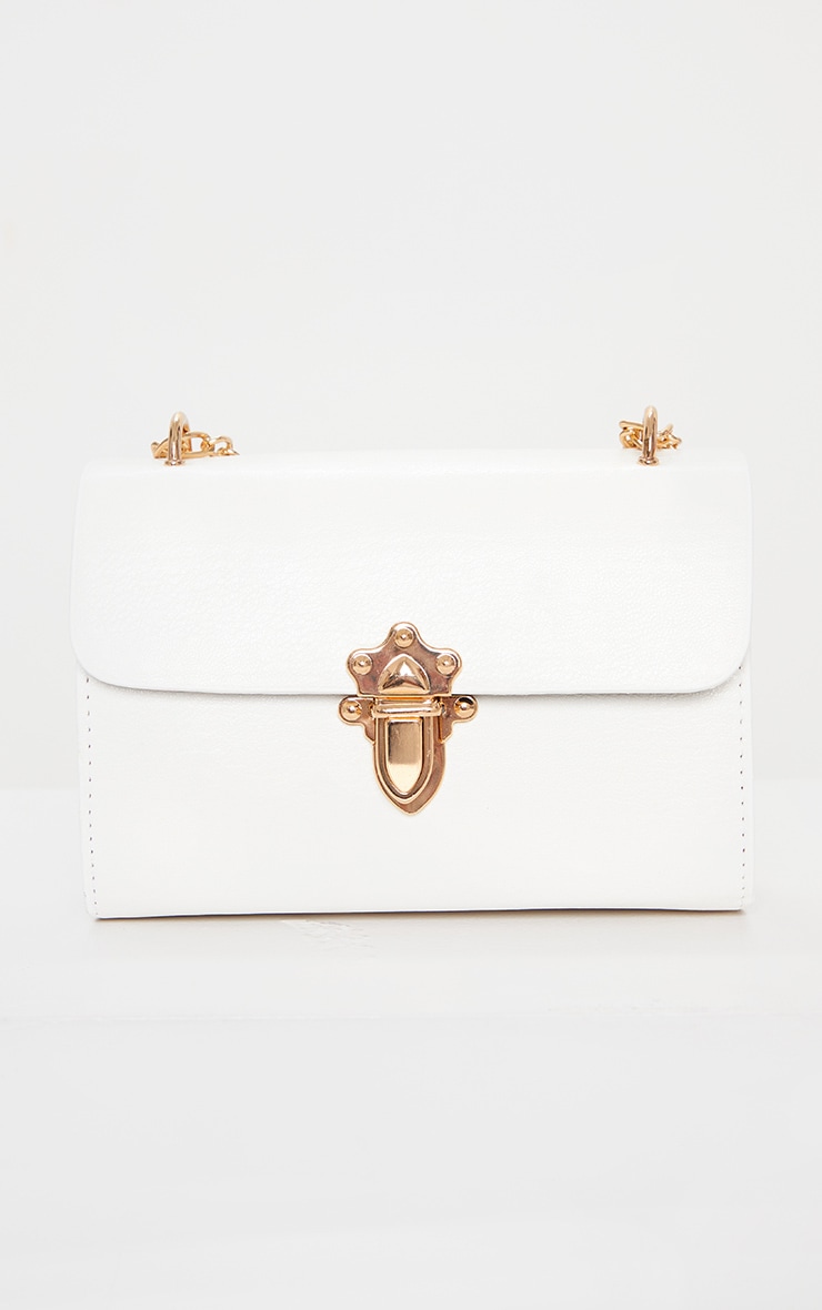 White PU Gold Buckle Detail Cross Body Bag image 3