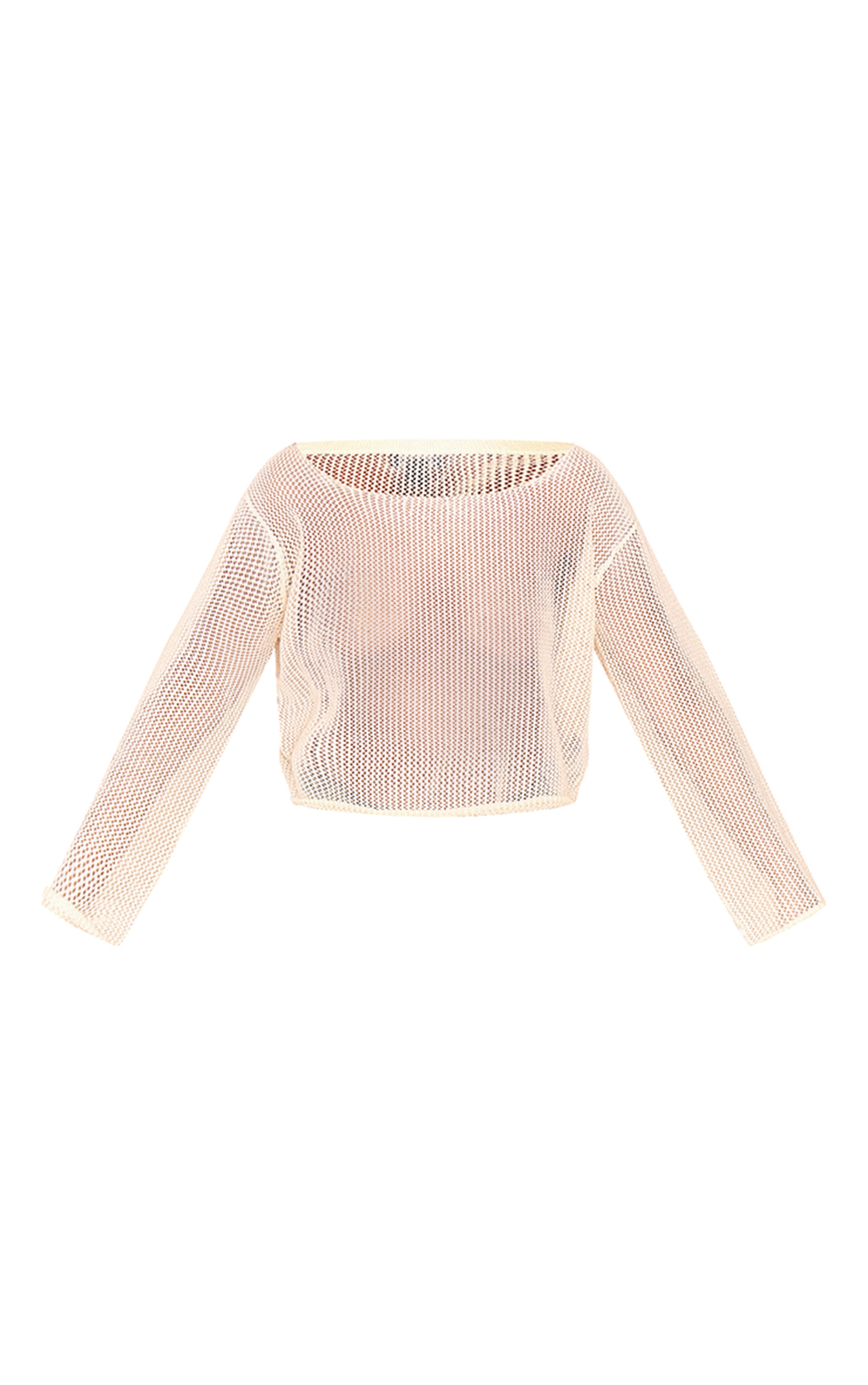 Cream Basic Crochet Knit Long Sleeve T Shirt image 5