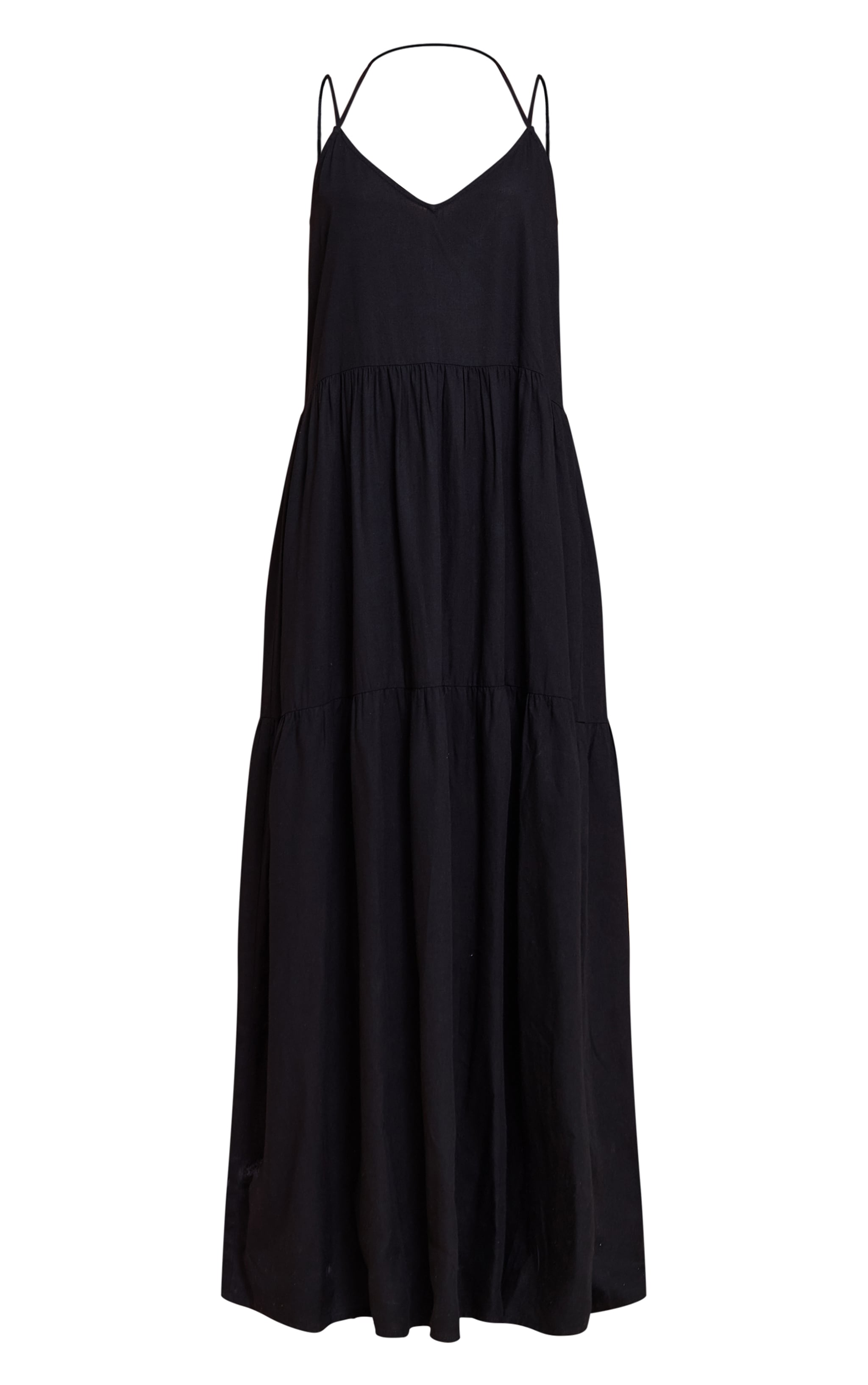 Robe longue noire froncée à bretelles fines image 5