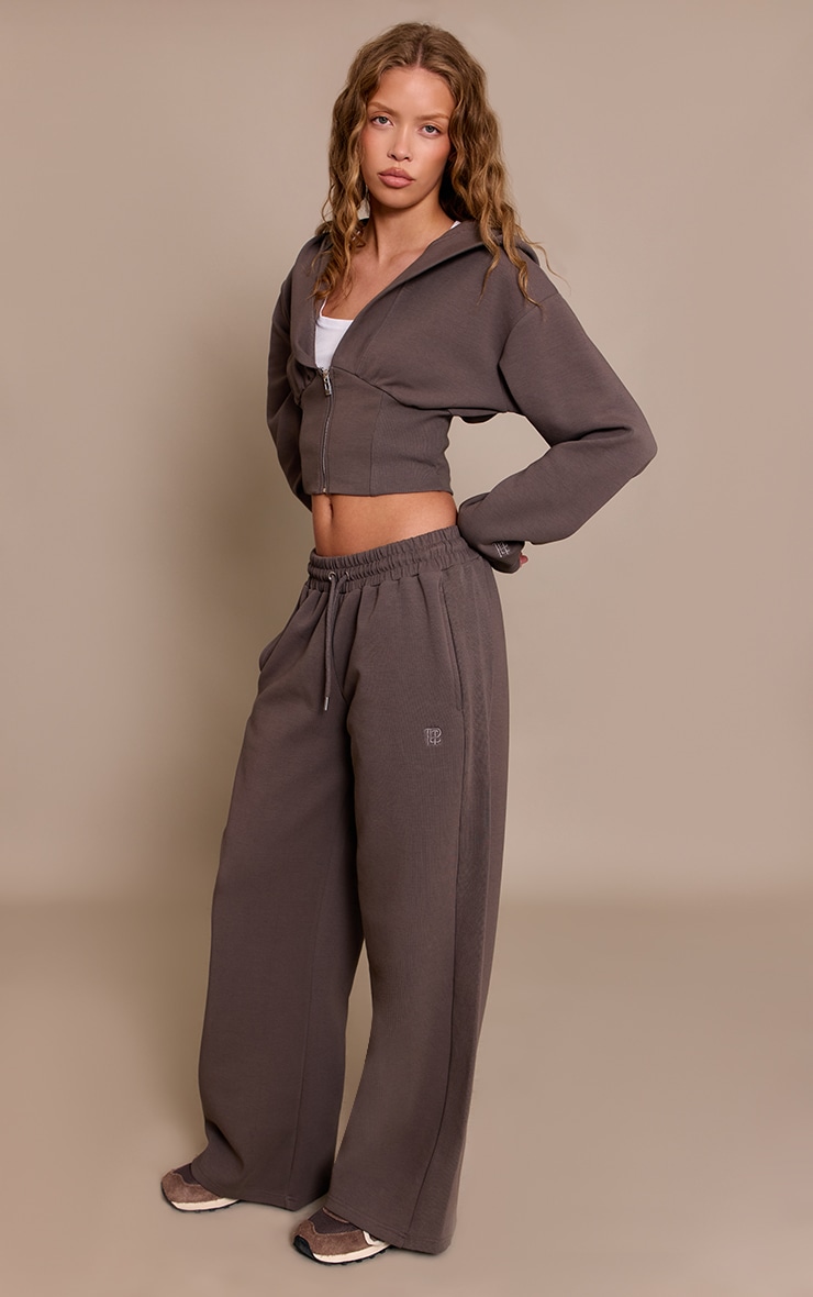 Charcoal Embroidered Interlock Cinch Waist Zip Hoodie image 3