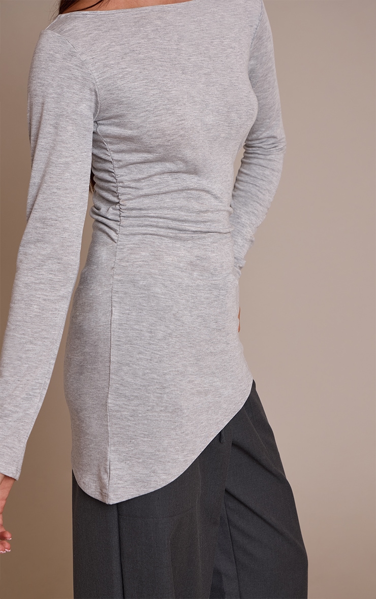 Grey Marl Asymmetric Hem Detail Long Sleeve Top image 4